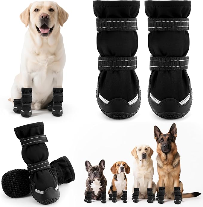 Winter Dog Snow Boots with Fleece Lining, Dog Shoes for Medium Large Size Dogs, Waterproof Dog Booties and Paw Protectors, Anti-Slip & Reflective Dog Shoes for Snow Outdoor, Hiking (Black-Size 8)
