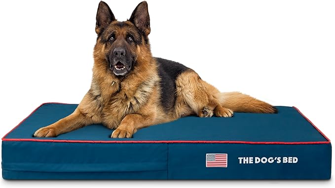 The Dog’s Bed Orthopedic Memory Foam Dog Bed, XL Blue Oxford with Red Trim USA Flag 46x28, Pain Relief for Arthritis, Hip & Elbow Dysplasia, Post Surgery, Supportive, Calming, Waterproof Washable