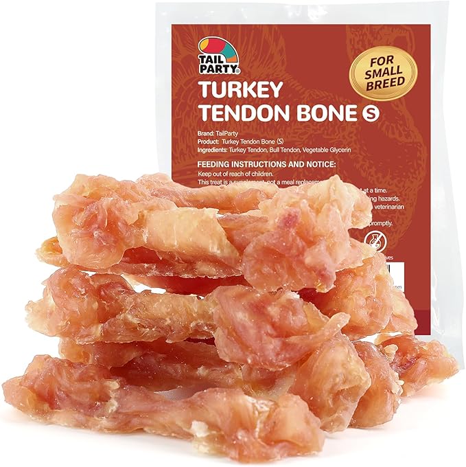 TailParty Turkey Tendons for Dogs, 4.23 oz Small Dog Healthy Treats, All Natural Dental Chew Bones, Long-Lasting Training-Reward Snacks for Health-Conscious Pet Owners(New and Improved)