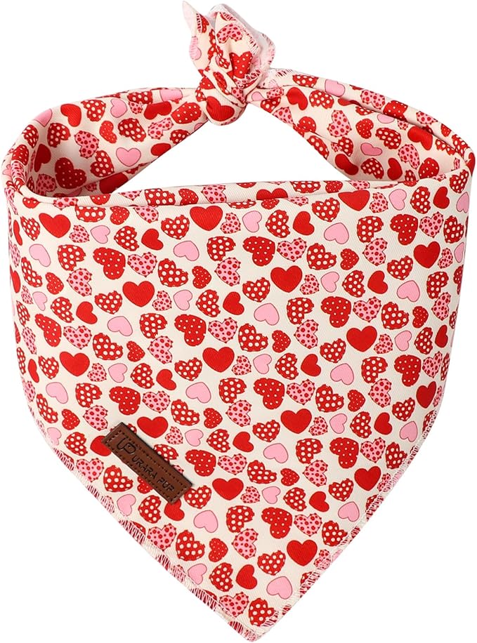 Valentine’s Dog Bandana, UP URARA PUP Valentine Triangle Bid Scarf for Girl Boy Small Medium Dogs or Cats, Adorable Puppy Wedding & Valentine’s Bandana, Cute Soft Cotton Pet Kerchief, L
